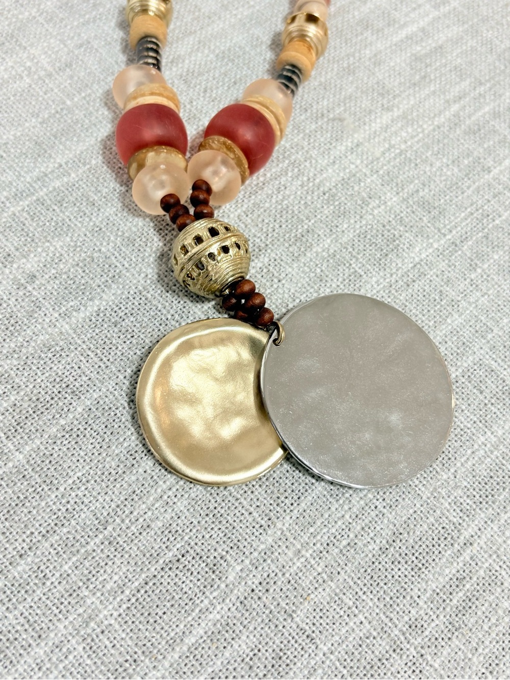 Chico's Coral, Peach and Gold Layered Pendant Necklace - Picture 7 of 9